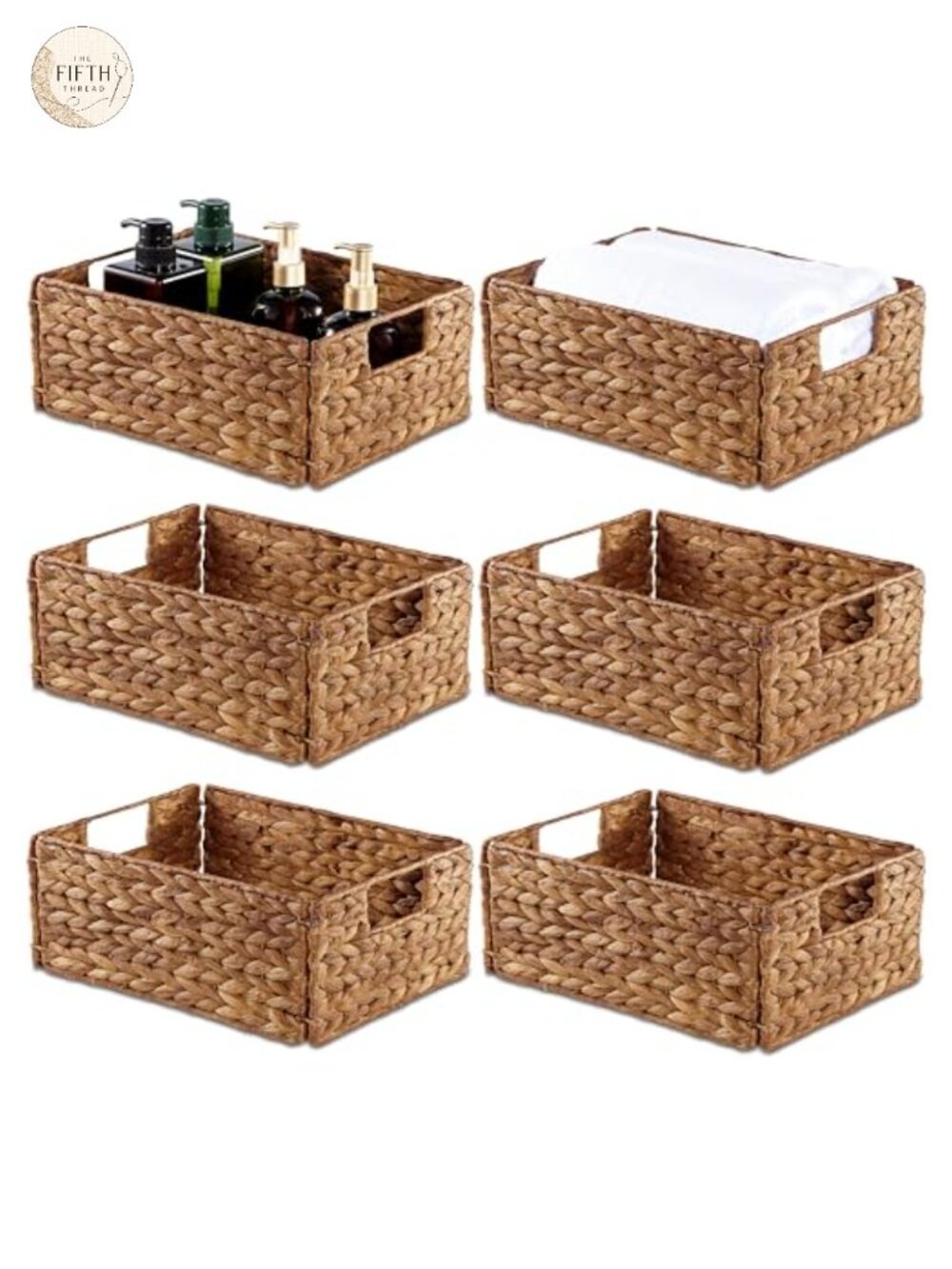 Set of 6 Handwoven Water Hyacinth Storage Baskets with Handles